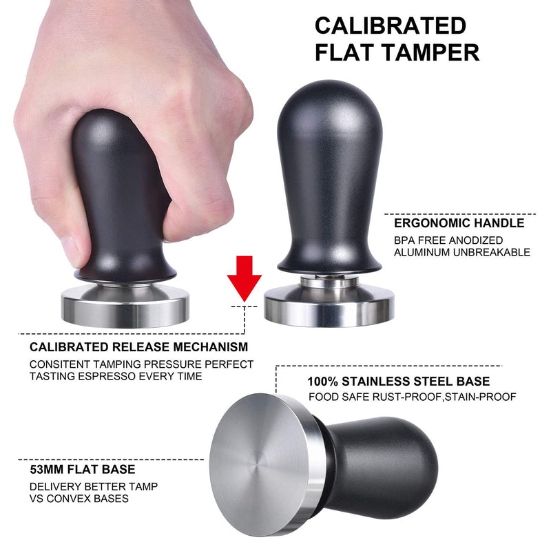 NewNest Australia - 53mm Calibrated Espresso Tamper, MATOW Calibrated Coffee Tamper with Spring Loaded Anodized Aluminum Handle Stainless Steel Flat Base, Professional Espresso Hand Tamper(Aluminum Handle, 53mm Tamper) 