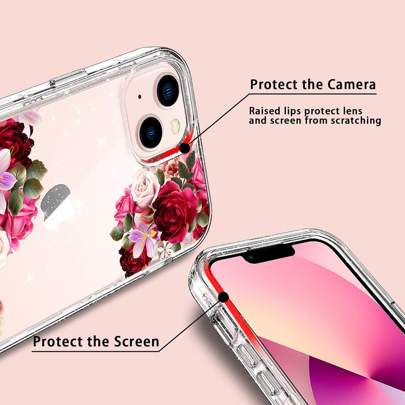 ACKETBOX for iPhone 13 Case with Screen Protector and Camera Protective Film，Heavy Duty PC Back Case + Front Cover and Clear TPU Full Body Protective Cover for iPhone 13 6.1 inch 2021 (Flowers) Flowers - NewNest Australia