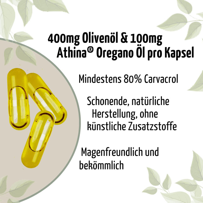 Athina Oregano Oil 1 X 60 Capsules I Softgels-Forte 500 Mg I 100 Mg Per Capsule & 400 Mg Extra Virgin Olive Oil From Greece I 80% Carvacrol I Pure & Natural Ingredients Set Of 1 - NewNest Australia