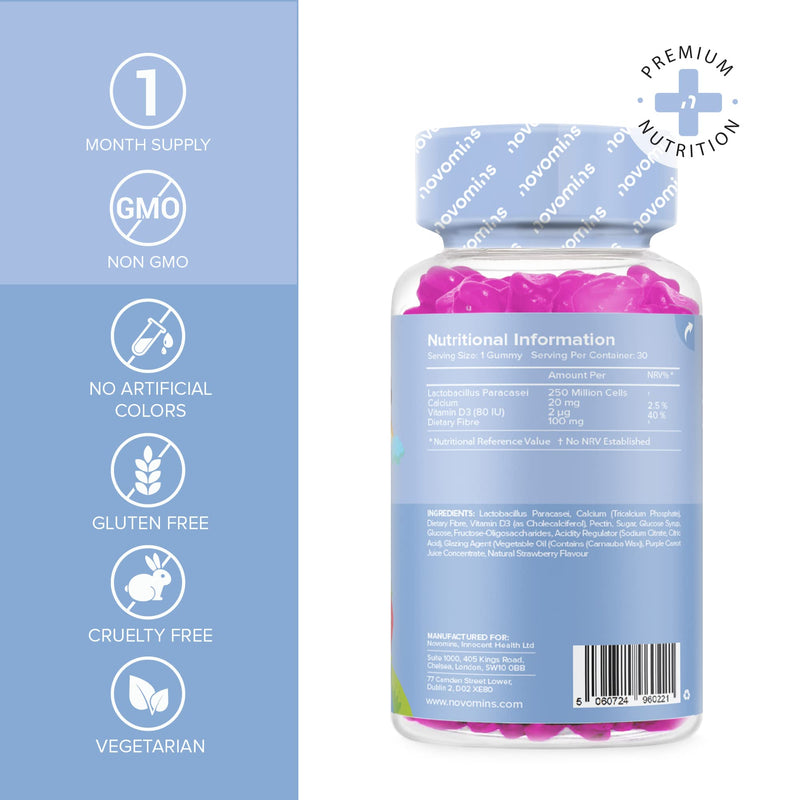 Kids Probiotic Gummies – Probiotics for Children – Kids Kind Tummy Gummies – Vegetarian - 1 Month Supply – Vitamin D & Calcium – 30 Chewable Kids Vitamins – Childrens Gut Health - by Novomins - NewNest Australia