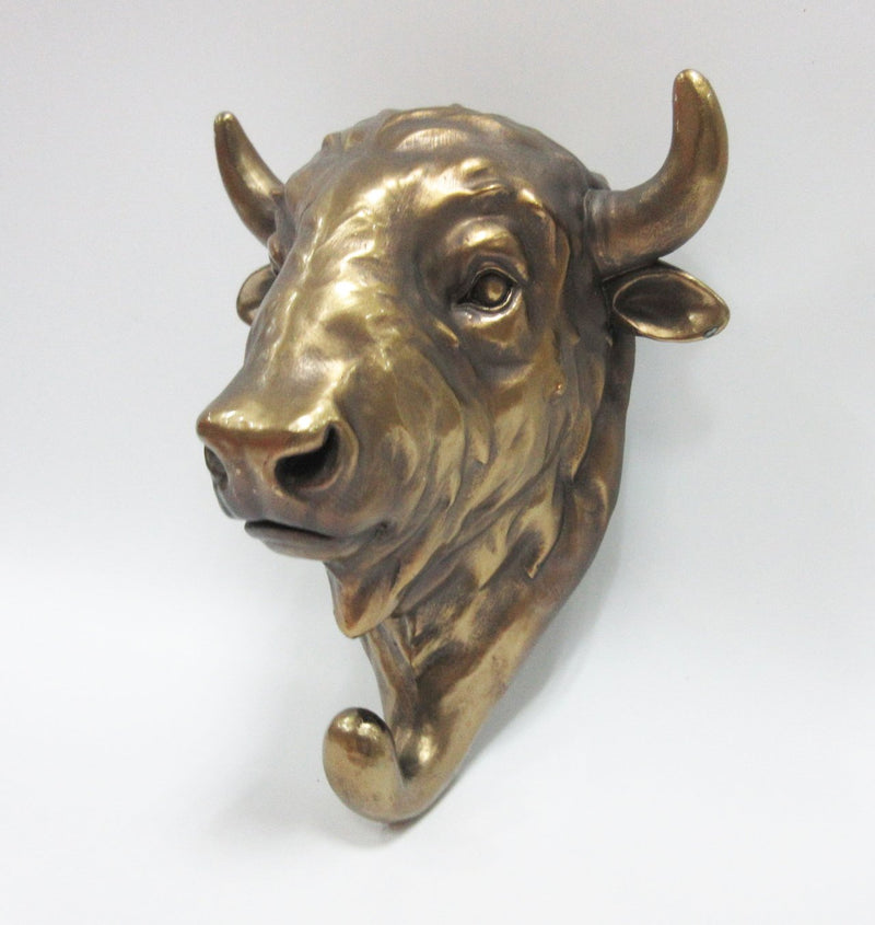 NewNest Australia - Pacific Giftware Wild Animal Head Single Wall Hook Hanger Animal Shape Rustic Faux Bronze Decorative Wall Sculpture (Bull) Gold 