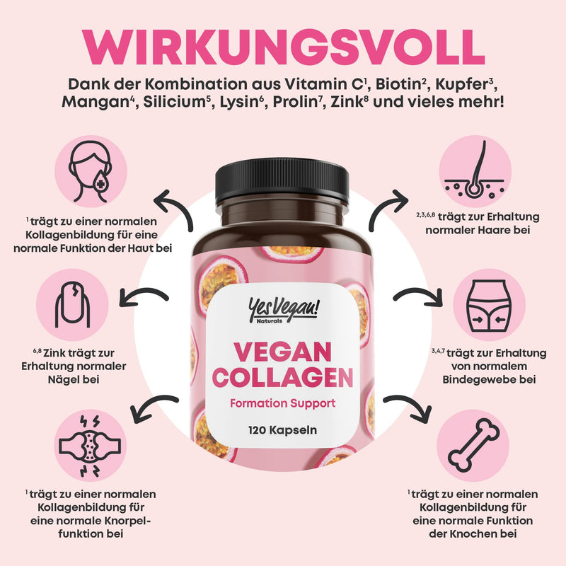Vegan Collagen (120 Capsules) With Amino Acids, Vitamin Ace, Biotin, Silicon, Zinc And Manganese, Vegetable Alternative To Collagen Powder, Collagen Vegan (1 X 120 Capsules) - NewNest Australia