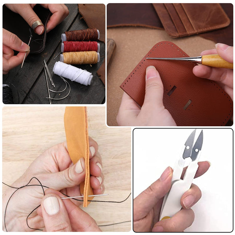 34 PCS Basic Leather Sewing Kit: Upholstery Thread Cord, Leather Waxed Thread with Sewing Awl, Seam Ripper, Tape Measure Large-Eye Stitching Needles for DIY Leather Craft Repair - NewNest Australia