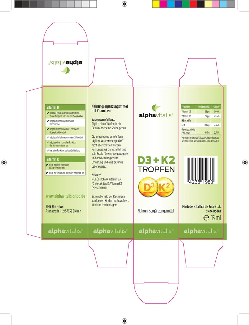 Vitamin D3 + K2 drops highly dosed & laboratory tested - 525 daily portions in MCT oil - K2 from MK7 99.7% ALL TRANS optimal bioavailability - NewNest Australia
