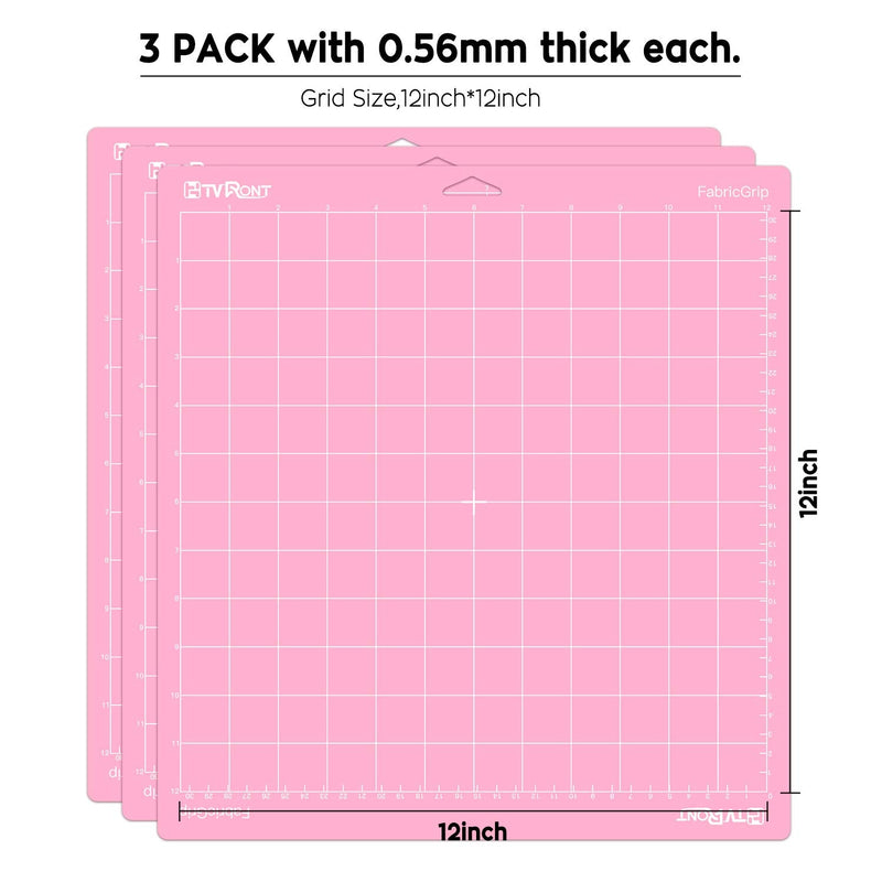 HTVRONT Fabric Grip Cutting Mat for Cricut, 3 Pack Cutting Mat 12x12 for Cricut Explore Air 2/Air/One/Maker，Fabric Adhesive Sticky Quilting Cutting Mats Replacement Accessories for Cricut FabricGrip Pink for cricut 12*12 3pack - NewNest Australia