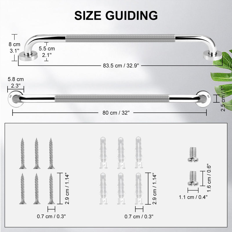 supregear Bathroom Grab Bar Rail, 80 cm 304 Stainless Steel Non-Slip Bathroom Handle, Safety Handle, Indoor/Outdoor Auxiliary Handle for Kitchen Bedroom Bathtub, Shower and Steps - NewNest Australia