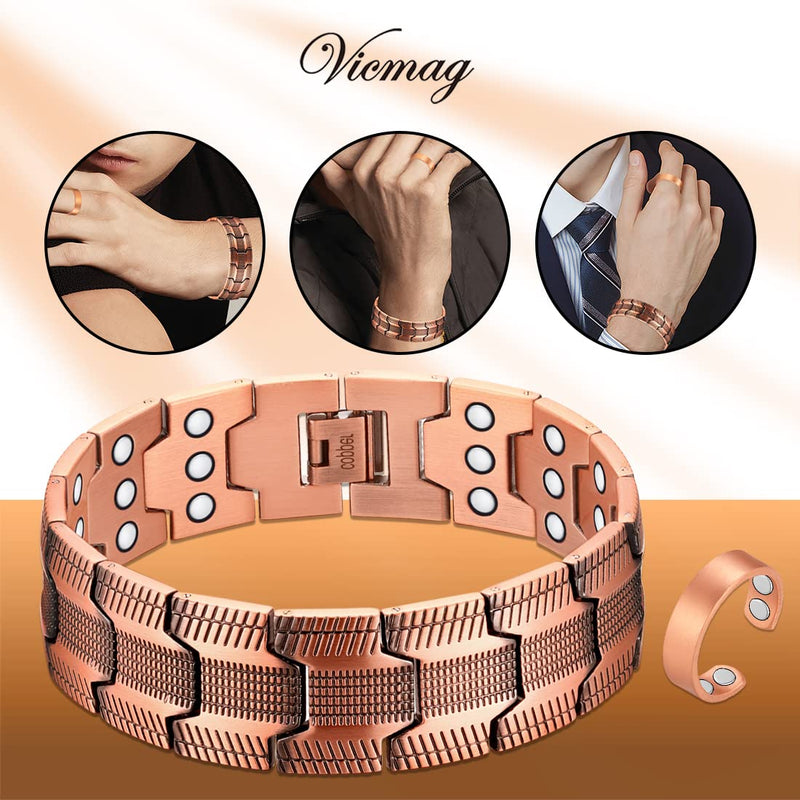 Vicmag Copper Bracelet for Men Copper Magnetic Bracelet Ultra Strength Double Row 3500 Gauss Wristband Brazaletes with Adjustment Tool & Jewelry Gift Box (Copper Pattern) Copper Pattern - NewNest Australia