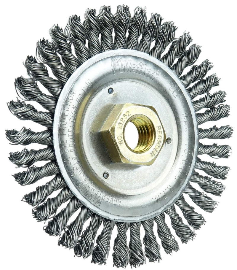 Weiler 13232V Roughneck Jr. 4-1/2" Stringer Bead Wire Wheel.020" Steel Fill, 5/8"-11 UNC Nut, Vending Ready, Made in The USA 4-1/2" Dia x 38 Knots - NewNest Australia