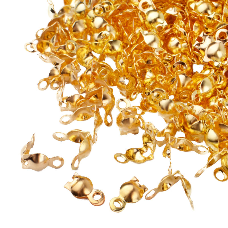 BronaGrand 1000pcs Gold Beads Tips Knot Covers Clamshell Metal Open Bead Tips Knot Covers Bead Tip Cord Ends for DIY Bracelet Necklace Jewelry Making Accessory - NewNest Australia