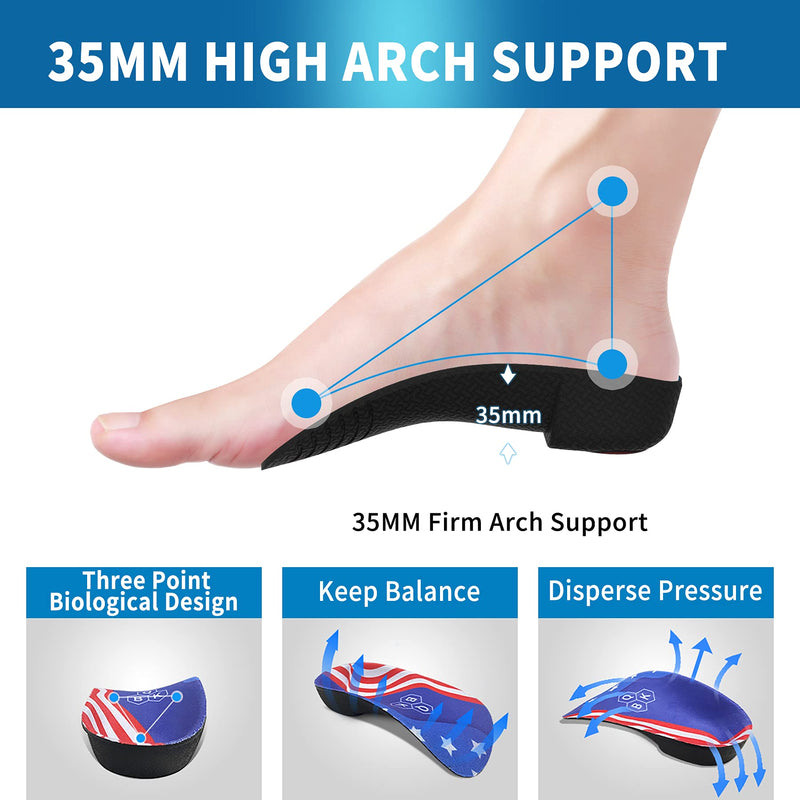 Orthotic Insoles, QBK 3/4 High Arch Support Plantar Fasciitis Insoles with Flag Pattern, Shoe Insoles Men and Women for Flat Feet, Arthritis, Supination, OverPronation and Pain Relieve, M M: 6-8 - NewNest Australia