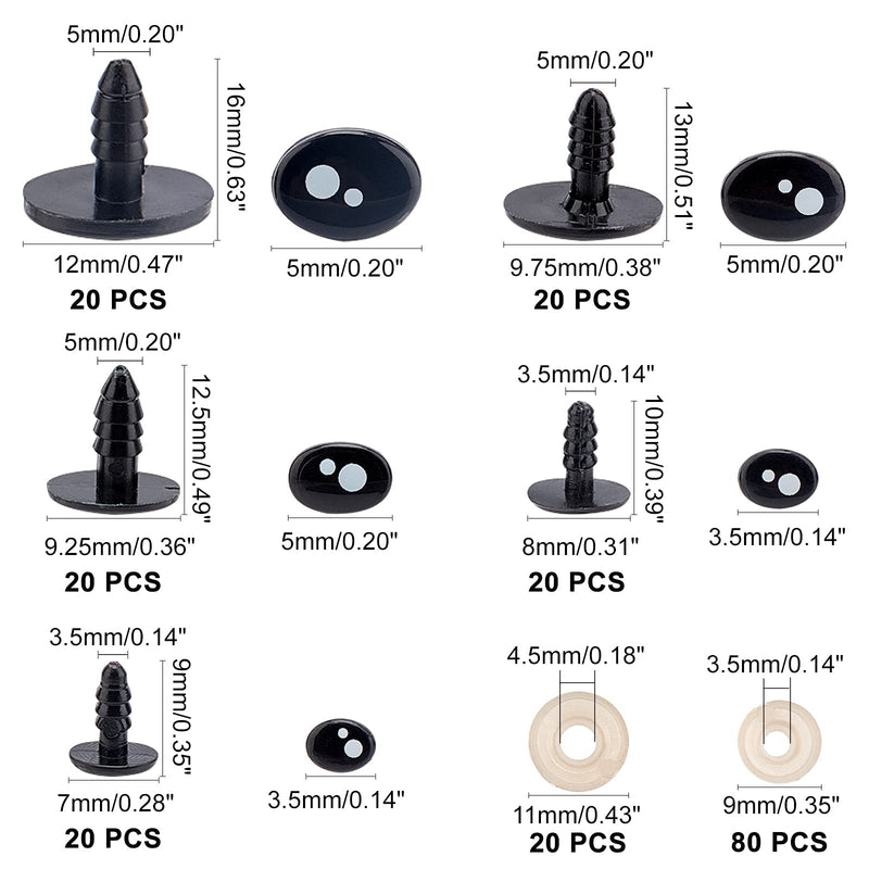 PH PandaHall 200pcs Kawaii Safety Eyes, 5 Sizes Craft Doll Eyes Black Stuffed Toy Eyes with Washers Oval Resin Felt Eyesfor Amigurumi, Doll, Puppet, Teddy Bear, Crochet Toy, Plush Animal Making - NewNest Australia