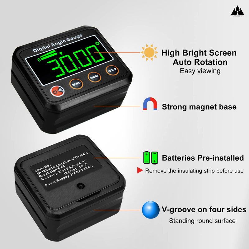 VOLCANOES CLUB Digital Angle Finder - Angle Gauge Level Box - Level Protractor Inclinometer - Table Saw Measurement Tool with Magnetic Base & Backlight - Woodworking, Construction, Masonry, Machinery - NewNest Australia