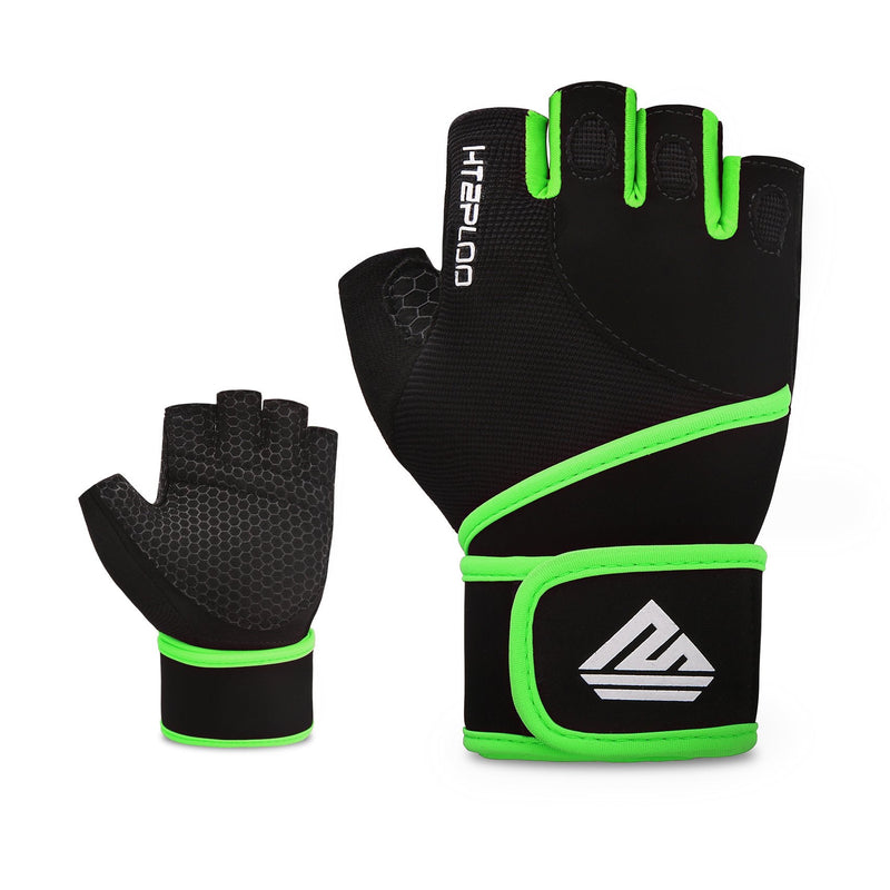 HTZPLOO Workout Gloves Gym Gloves Weight Lifting Gloves for Men Women with Full Palm Pad ,Strong Wrist Wraps Support,Enhanced Grip,for Fitness,Training,Weightlifting,Exercise Black&Green X-Large - NewNest Australia