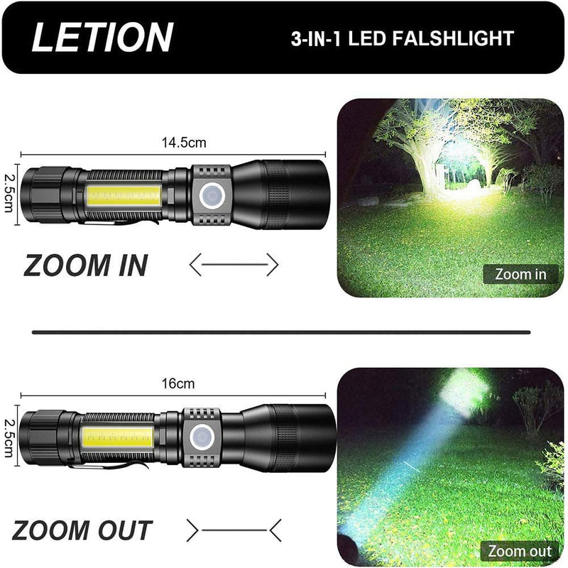 Rechargeable Flashlights 3 in 1, Super Bright Black Light Flashlights 1200 Lumens, 7 Modes, Zoomable, IPX6 Waterproof Flash Light for Camping, Emergency, Pet Clothing Detection 2 Pack - NewNest Australia