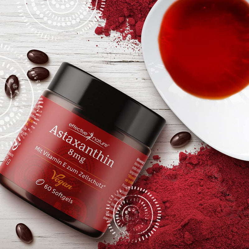 Astaxanthin vegan - 60 capsules for one month - Developed and produced in Iceland - Astaxanthin capsules high dose with 8 mg per day - With vitamin E - NewNest Australia