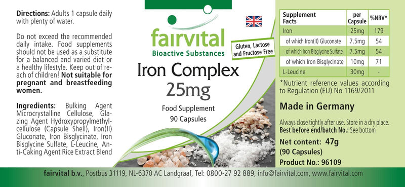 Fairvital | Iron complex 25mg capsules - HIGH DOSE - VEGAN - 90 capsules - NewNest Australia