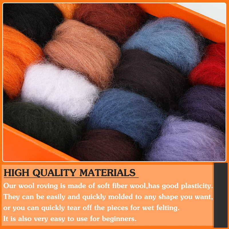 Mayboos 30 Colors Fiber Wool Yarn, Roving Yarn, Fiber Wool Yarn Roving, Needle Felting Wool for Needle Felting, DIY Hand Spinning, Needle Felting Craft, 3g/Color (Dark Color） - NewNest Australia