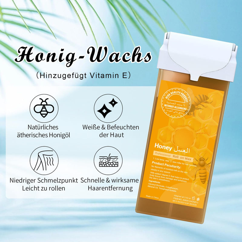 Roll on wax device set, Demine waxing set for wax hair removal, digital wax machine with 2 honey roll on wax cartridges, 100 fleece strips, waxing pre- and post-treatment set white - NewNest Australia
