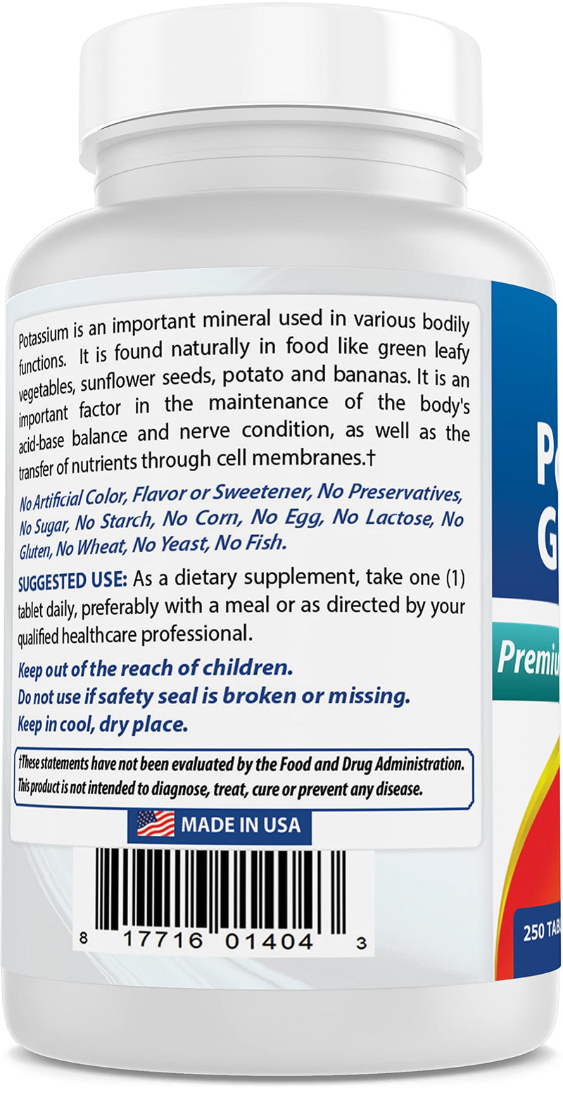 Best Naturals Potassium Gluconate Supplement 595 Mg Tablet, 250Count 250 Count (Pack of 1) - NewNest Australia