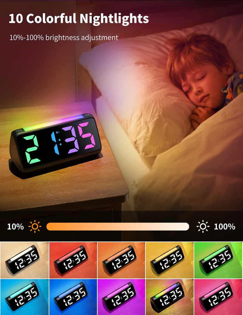 Netzu Digital Alarm Clocks for Bedrooms, Bedside Clocks with RGB Night Light, Rainbow Time, Large Display, USB Charger, Dual Alarm, Snooze, LED Desk Dimmable Alarm Clock for Kids Teens Boys Girls - NewNest Australia
