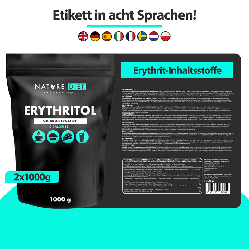 Nature Diet - Erythritol 2 x 1000 g | Natural sweetener | Zero calories | Sugar substitute 1 kg (pack of 2) - NewNest Australia
