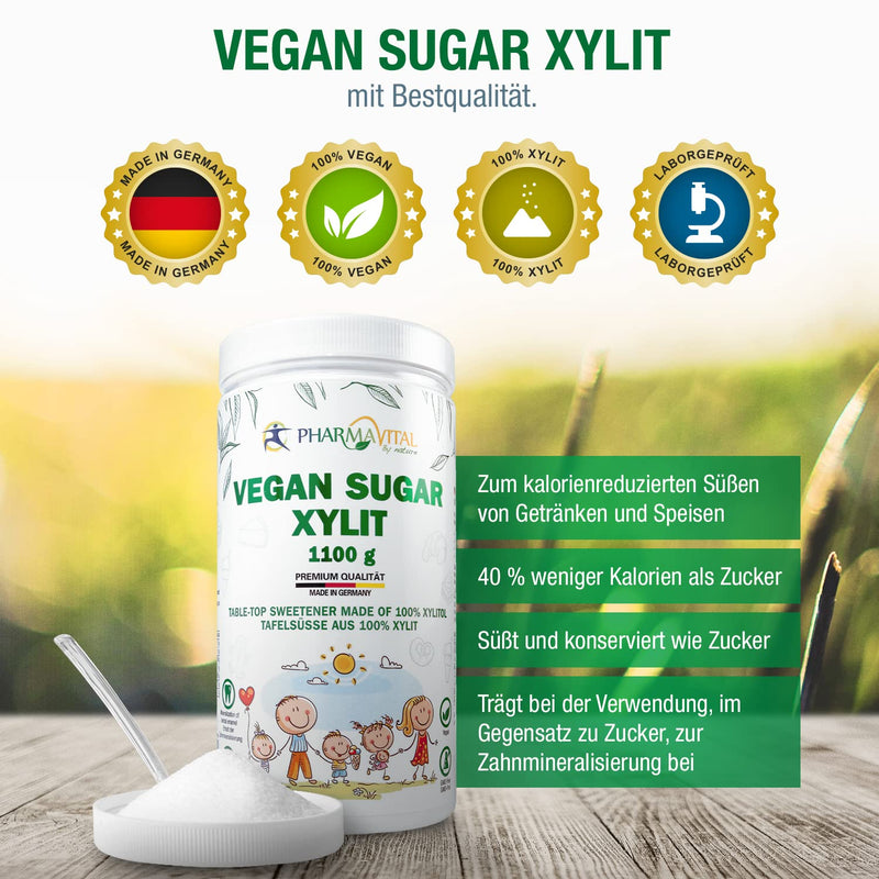 Pharmavital Vegan Sugar Xylitol - Table Sweets Made From 100% Xylitol Calorie-Reduced Sugar Substitute Sweetener Birch Sugar Free Tooth Friendly 1100 G, Produced In Germany - NewNest Australia