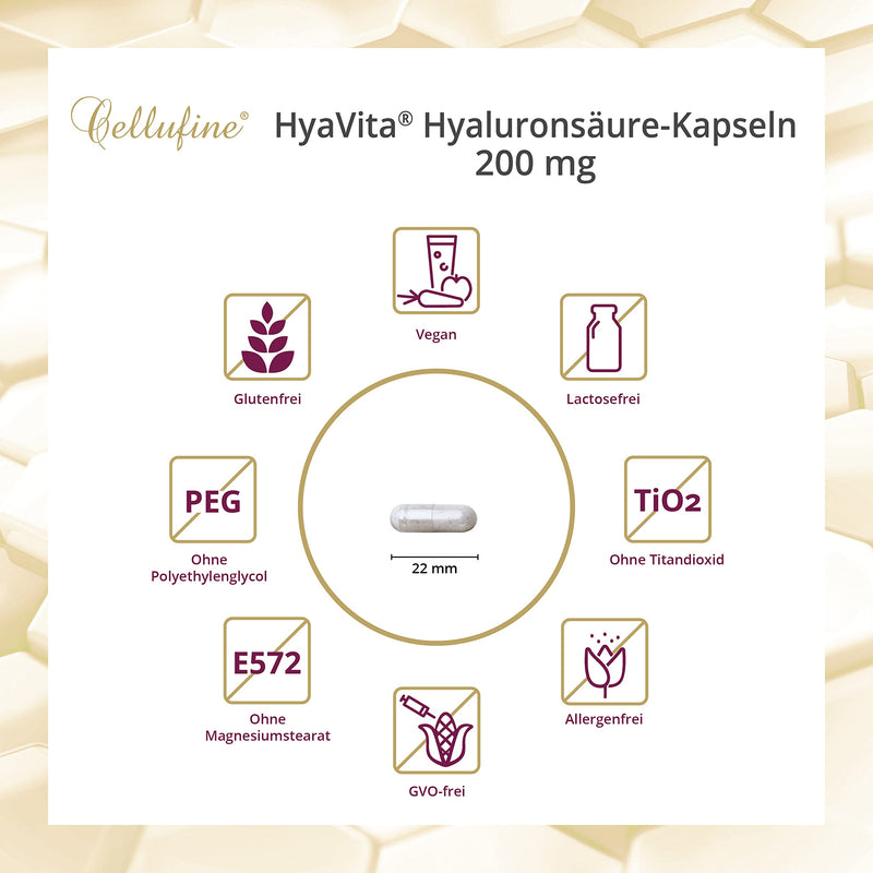Cellufine® HyaVita Hyaluronic Acid 150 capsules - high dose, high molecular weight, gluten-free, vegan - 150 gluten-free capsules with HyaVita Hyaluronic Acid I natural & without preservatives - NewNest Australia