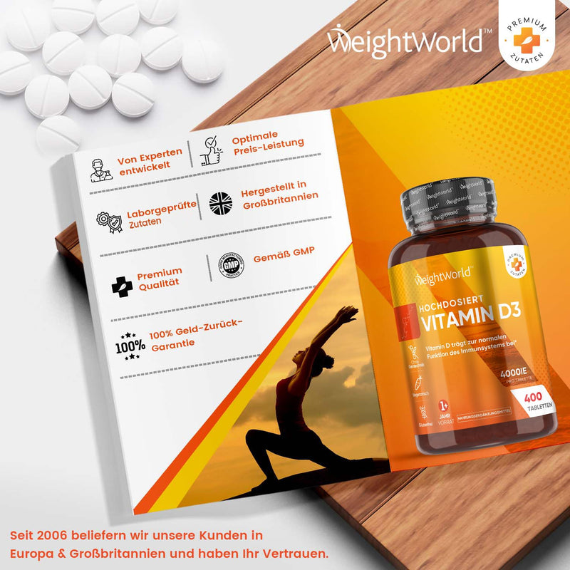 Weightworld Vitamin D3 Tablets, 4000 Iu - 400 Tablets - 1 Tablet Every 4 Days - Vegetarian & Tested Ingredients - 100% Pure Cholecalciferol Vit D - Dietary Supplement For Young & Old - NewNest Australia