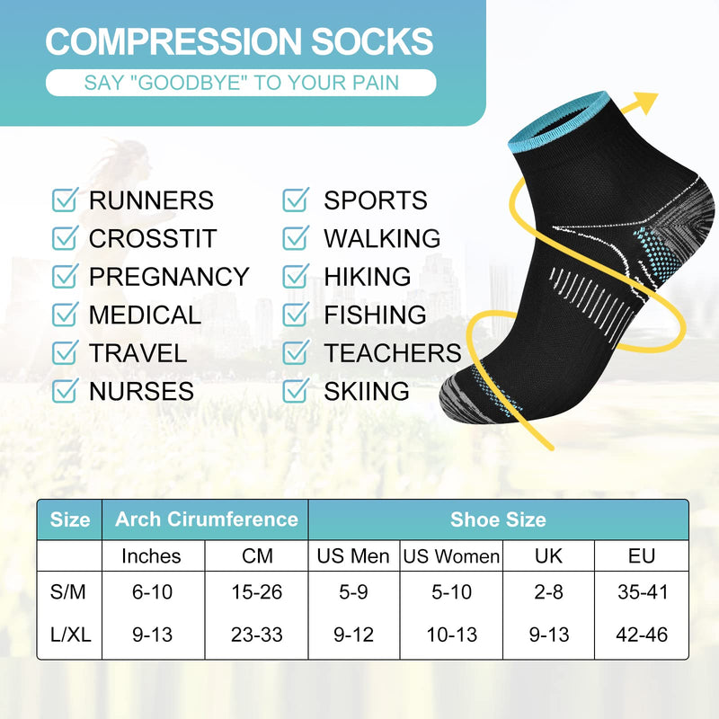 Pnosnesy 6/7 Pairs Compression Socks for Men & Women Plantar Fasciitis Socks Low Cut Sports Socks Athletic Socks with Arch Support Plantar Fasciitis S-M Blue-7 Pairs - NewNest Australia