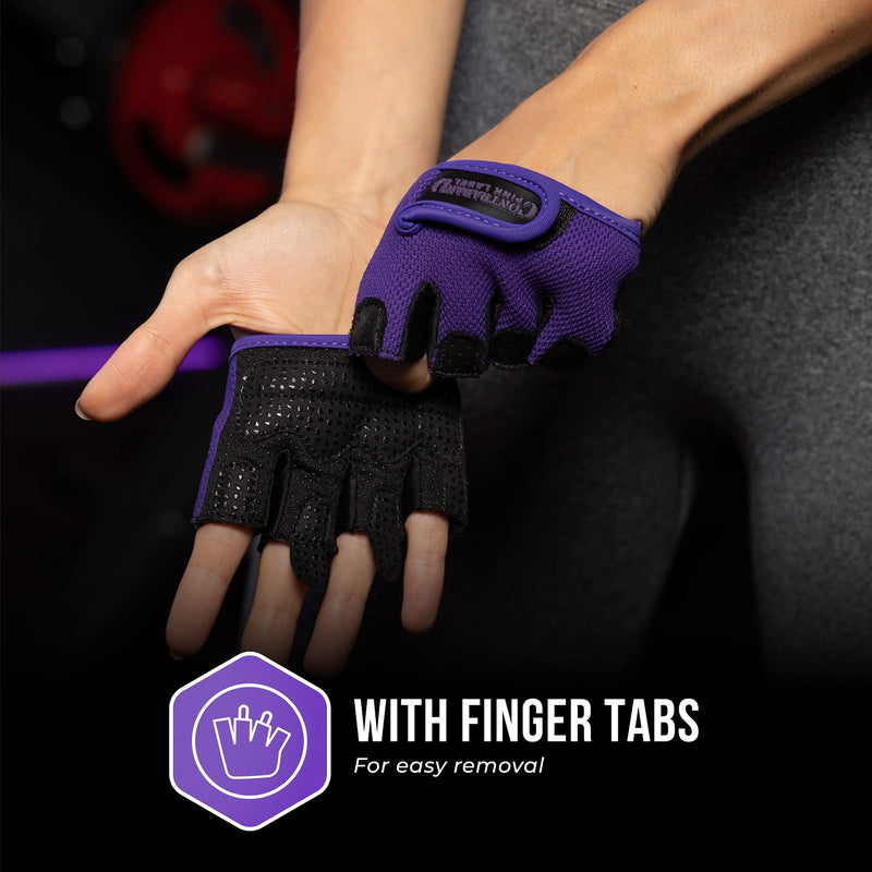 Contraband Pink Label 5537 Womens Micro Weight Lifting Gloves w/Grip-Lock Silicone Padding (Pair) - Minimalist Half Gloves - Apple Watch Friendly Purple Large - NewNest Australia