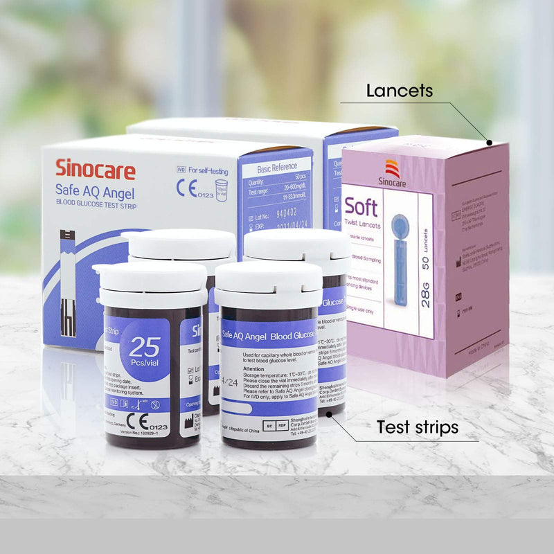 sinocare Diabete Blood Glucose Test Strips x 100 & Diabetes Lancets x 100, Safe AQ Angel Test Strips, Blood Sugar Test Strips for Safe AQ Angel Only Test strips & Lancets * 100 - NewNest Australia