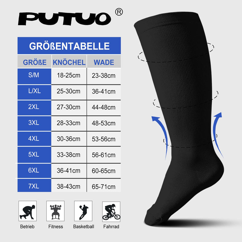 PUTUO Compression Stockings Thick Calves for Men: Thrombosis Stockings Women Plus Size Support Stockings Compression Socks for Flight Medical Running Travel 3 Pairs Black 5XL - NewNest Australia