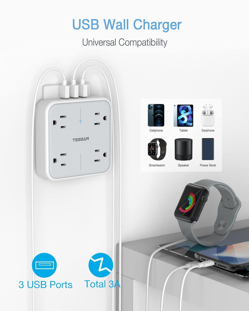Multi Plug Outlet Extender with USB, TESSAN Surge Protector Outlet Splitter with 3 USB Wall Charger, Multiple Plug Expander for Travel, Home, Office - NewNest Australia