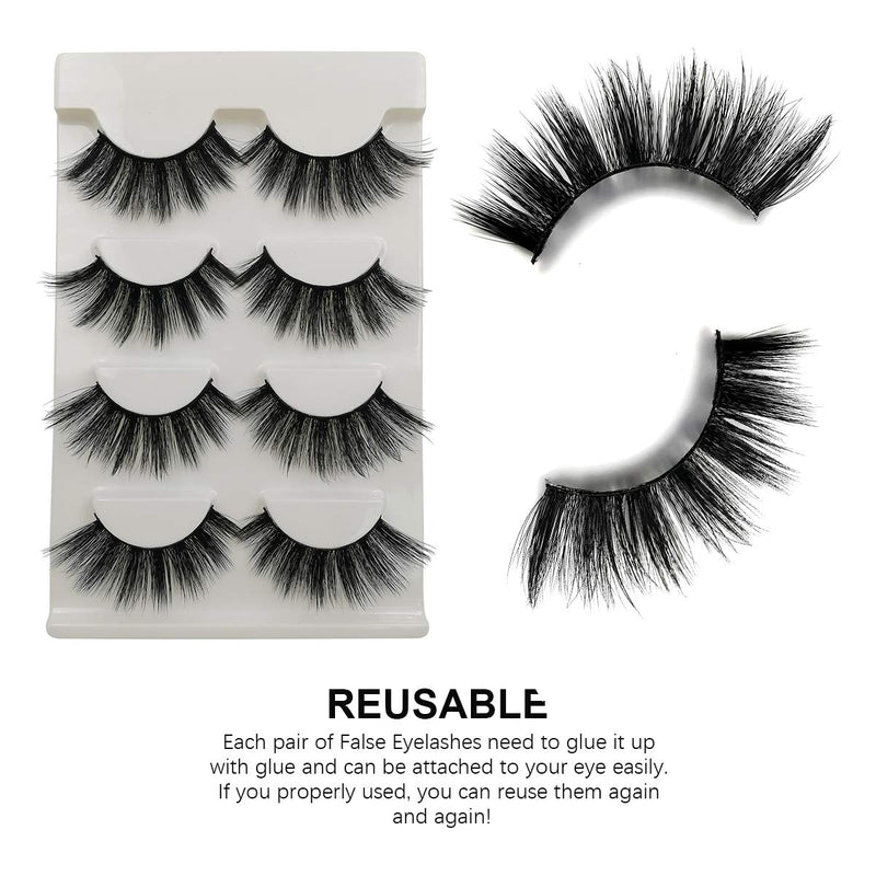False Eyelashes 4 Pairs - Professional Reusable Face Eyelashes Fit for All Eyes, Natural Thick Hand-Made 3D Faux Mink Eyelashes for a Beautiful Makeup Look (G106) - NewNest Australia