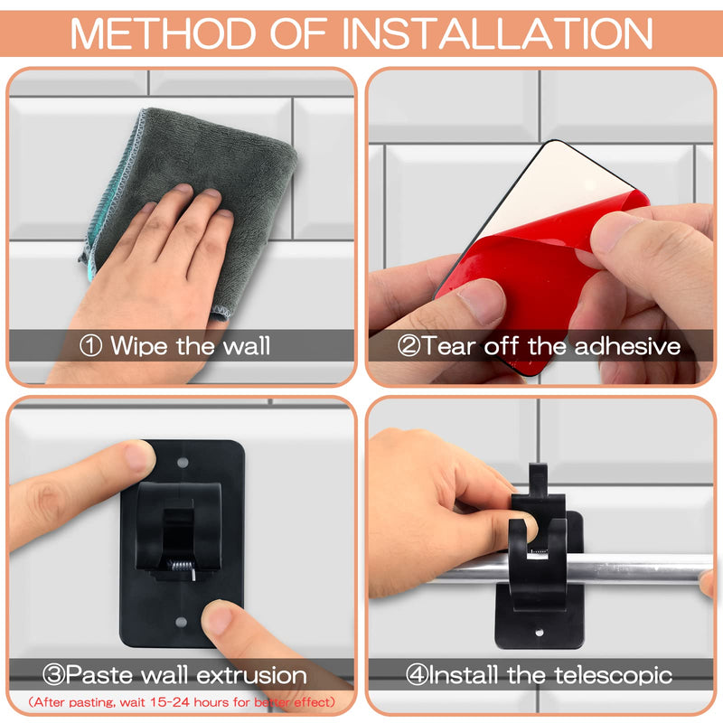 CIEMGNZOC 6 PCS Curtain Rod Bracket Holder, Universal Self Adhesive Wall Mount fits Support Curtain 0.6'' to 1.5'' Curtain Rod, Curtain Rod Hooks for Bathroom Kitchen(Curtain Rod Not Included)(Black) 6 Pcs Black - NewNest Australia