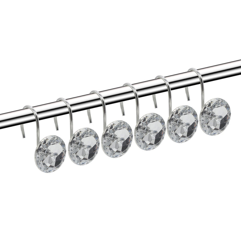 Shower Curtain Hooks Diamond Shape Shower Rings/Round Acrylic Decorative Rhinestones Bling Rolling Bathroom Bath Set of 12 Rings Clear - NewNest Australia