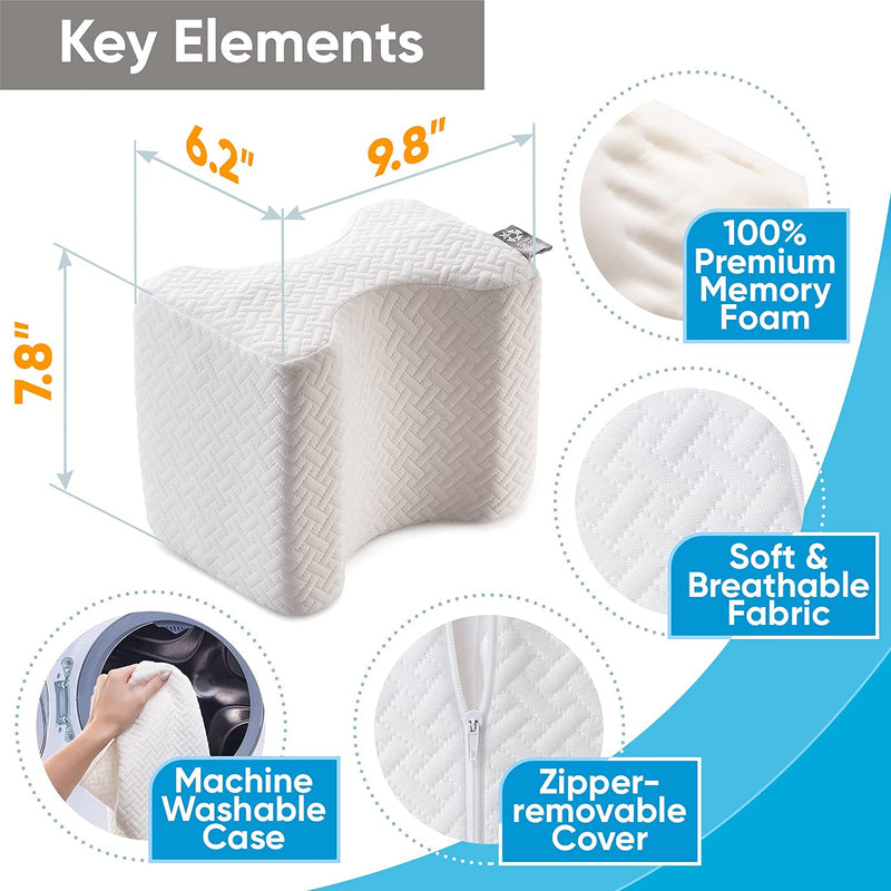 Knee Pillow for Sleeping - Leg Pillow 100% Memory Foam - Leg Pillows for Sleeping on Side - Knee Support Pillow - Knee Cushions for Sleeping - Hip Support Pillow Contour White - NewNest Australia