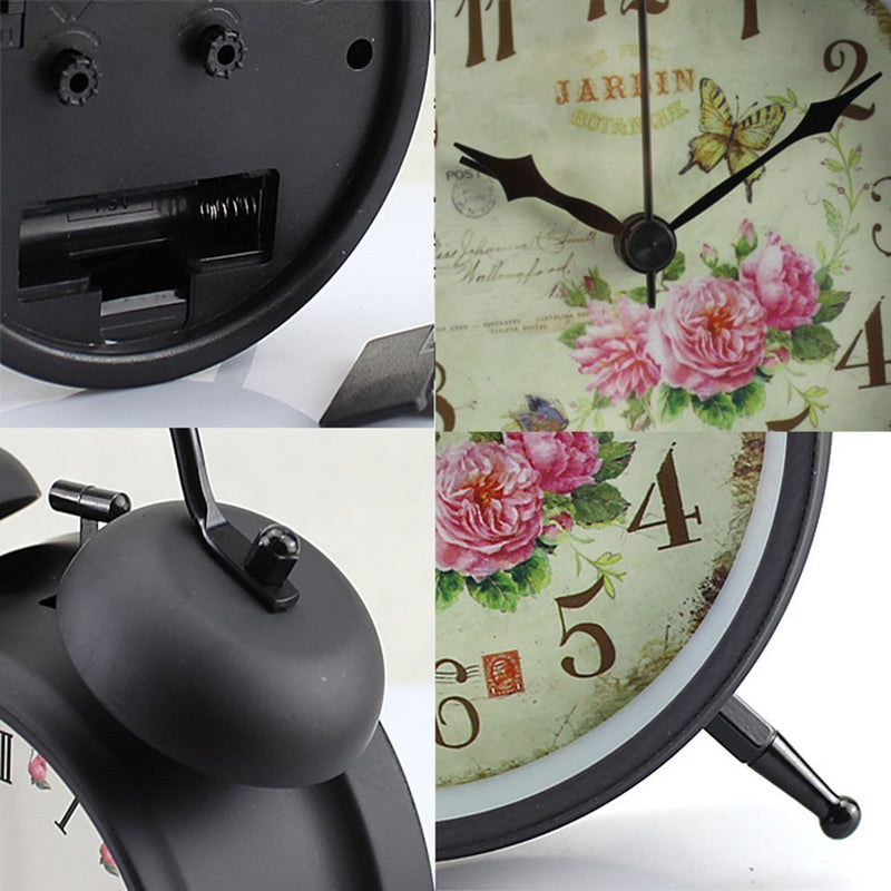 NewNest Australia - Konigswerk Analog Alarm Clock with Backlight, Twin Bell Alarm Clock for Heavy Sleeper No Ticking - Desk Table Clock for Home & Office (Black Case - Roses) Black Case - Roses 