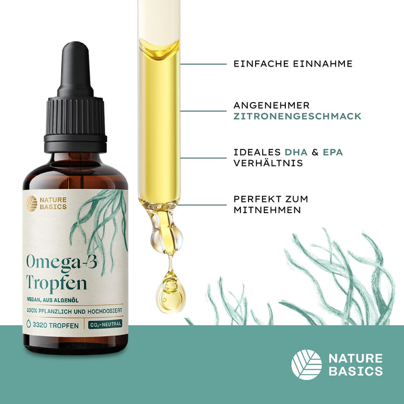 Vegan Omega 3 algae oil - 100 ml drops high dosage / 1158 mg DHA & 579 mg EPA/citrus aroma/high-quality obtained from algae/certified & sustainable 100 ml drops - NewNest Australia