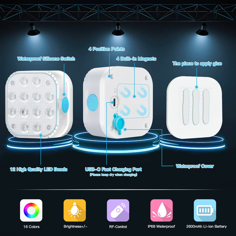 Purheme Rechargeable Submersible Pool Lights with Remote, Waterproof Underwater USB-C Charging Battery Operated Controlled 16 Color Changing LED Built-in Magnet Floating Lights Party Decoration 1 Pack 1 Set - NewNest Australia