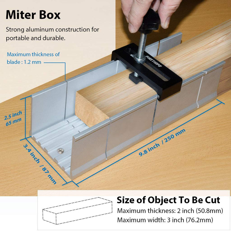 FIRSTINFO Metal Aluminum Miter Box 9.8 Inch Mitre Box for Manual Saw for Hand Saw 3 Cutting Angles w/Fixable Screw - NewNest Australia