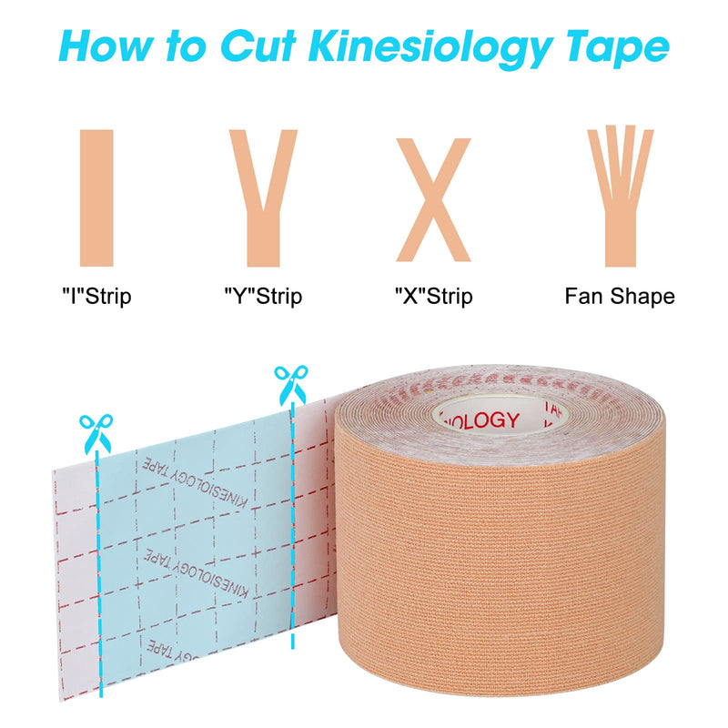 LDKJ 3 Rolls Kinesiology Tapes, Elastic Water Resistant Muscle Tape 5m x 5cm, Adhesive Uncut Sports Tape Breathable and Soft, Muscle Tape for Shoulder Knee Ankle (Beige) Beige - NewNest Australia