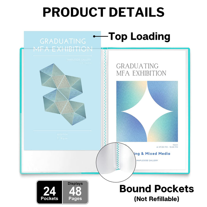 Dunwell 11x17 Binder with Plastic Sleeves - Portfolio Binder 11 x 17 (Aqua), 24-Pocket Bound Presentation Book with Clear Sleeves, Displays 48 Pages of 17x11 Ledger Size Posters, Artwork, Collectibles 1 Pack Aqua - NewNest Australia