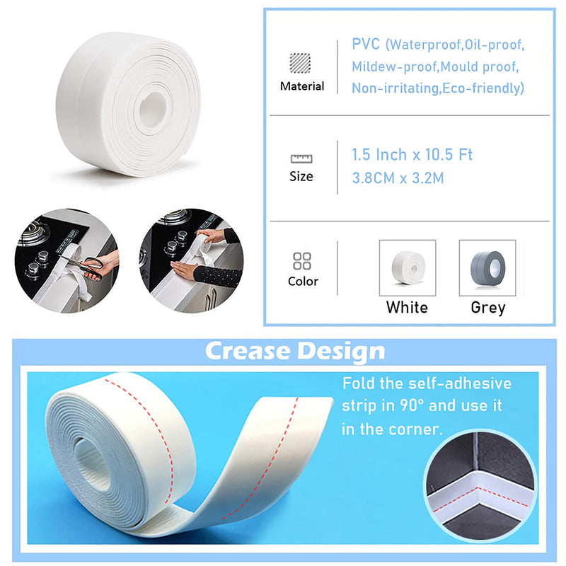 Caulk Strip, 1.5" x 10.5Ft Self Adhesive Caulk Tape, PVC Waterproof Sealing Tape for Bathroom Bathtub Kitchen Toilet Wall Grey - NewNest Australia