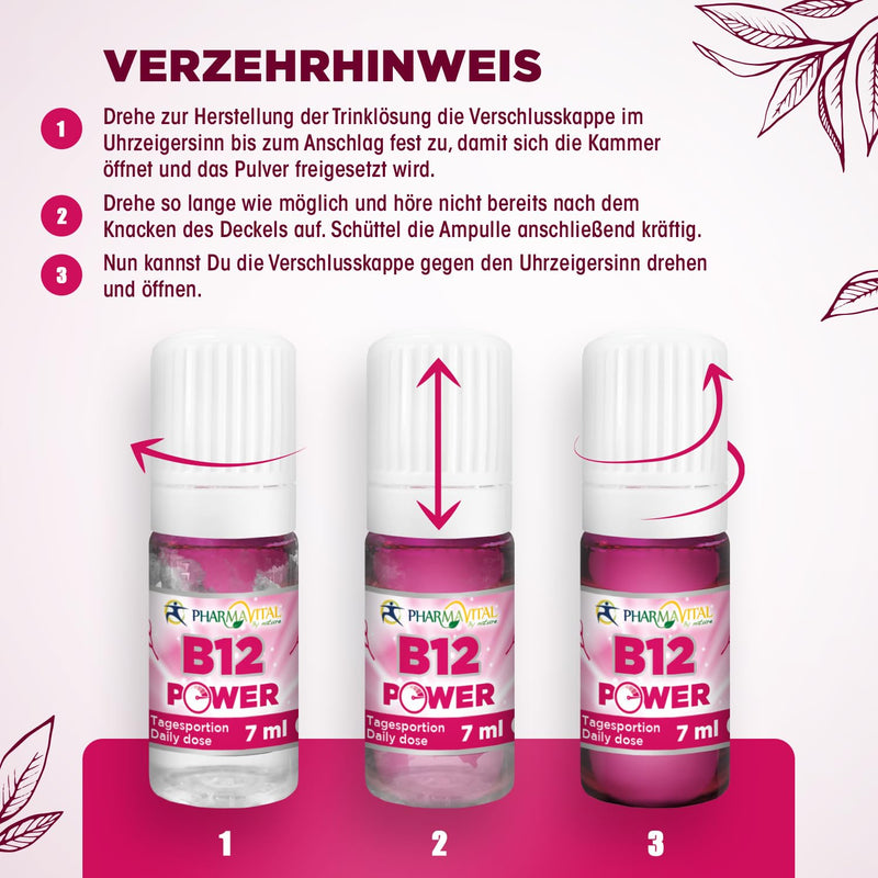 Pharmavital B12 Power Drinking Ampoules With Vitamin B12 Supports Energy Metabolism, Nervous System, Helps Against Fatigue - 10 Shots - 25Œºg Vitamin B12 Per Daily Dose In Raspberry Flavor - NewNest Australia
