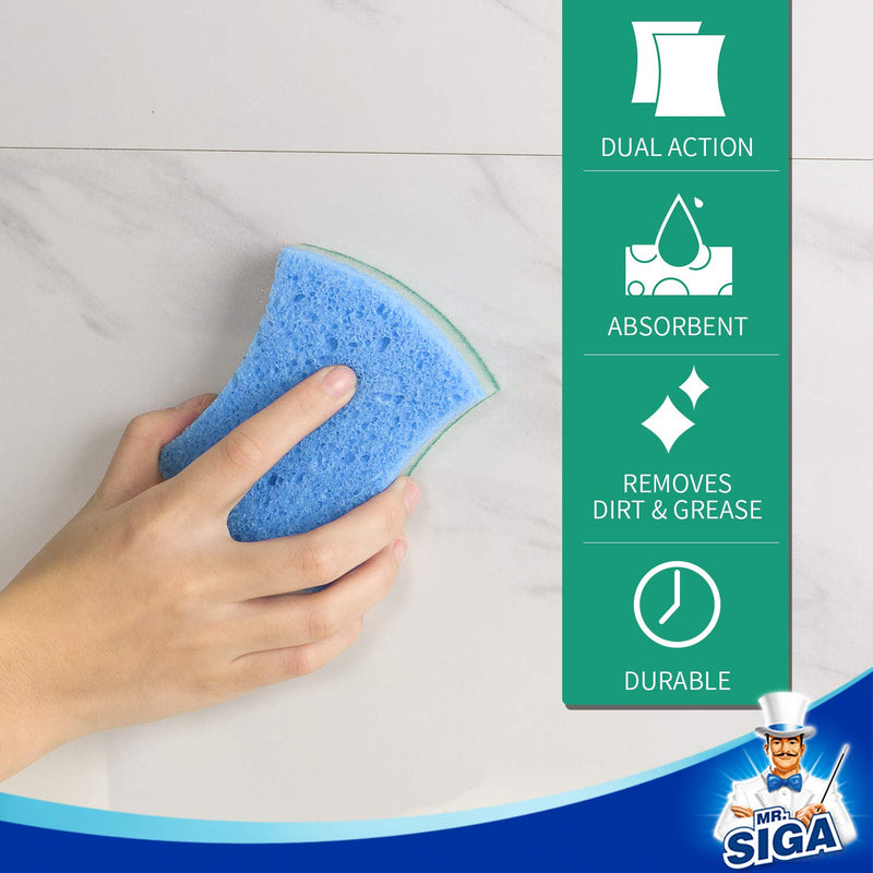 MR.SIGA Multi-Use Cellulose Scrub Sponge, Dual-Sided Dishwashing Sponge for Kitchen, 12 Pack Green, Blue - NewNest Australia