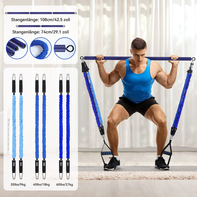 Hommie Pilates Bar Kit With Resistance Bands For Women And Men, Pack Of 3 Stick Squat Yoga Pilates Resistance Bands With Handles, Door Anchors & Foot Straps For Pilates Strength Training 9, 18, 27 Kg - NewNest Australia