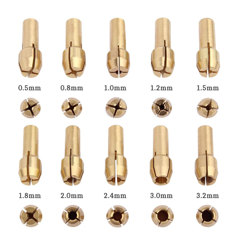 SUKEO Brass Collet Mini Electric Grinder Quick Change Drill Chuck Bit Sets 0.5-3.2mm (1/64 Inch to 1/8 Inch) Shank Diameter 4.3mm / 0.17'' for Rotary Tools (Pack of 10pcs) - NewNest Australia