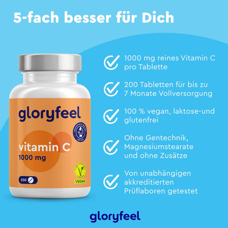 Vitamin C 1,000mg - Immune Support** High dosage - 200 vegan tablets (7 months) - Laboratory tested and made in Germany without additives - NewNest Australia