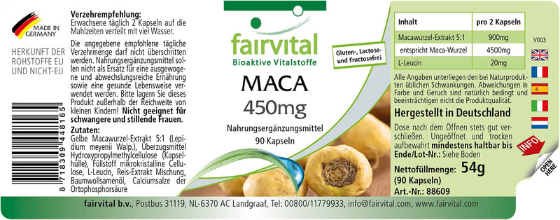 Maca Capsules 450 mg - High Dose - Vegan - 90 Capsules - 5-Way Concentrated Root Extract - NewNest Australia